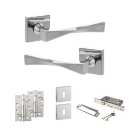 Senza Pari Guido Door Handle Pack (3 Lever Lock Set - 2.5" CE Sashlock, 4" Slim Knuckle Hinges x2) - Polished Chrome