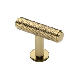 Heritage Brass Cabinet Knob Knurled T-Bar Design with Rose 45mm Polished Brass finish