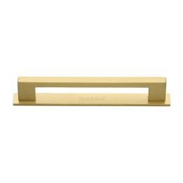 Heritage Brass Cabinet Pull Metro Design with Plate 160mm CTC Satin Brass Finish