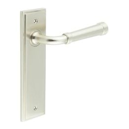Highgate Door Handle Latch Backplate Satin Nickel - By Frelan Hardware - BUR35KIT320