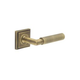 Piccadilly Door Handle on Stepped Square Rose Antique Brass - By Frelan Hardware - BUR40KIT7