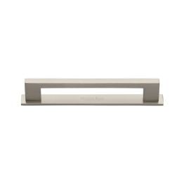 Heritage Brass Cabinet Pull Metro Design with Plate 96mm CTC Satin Nickel Finish