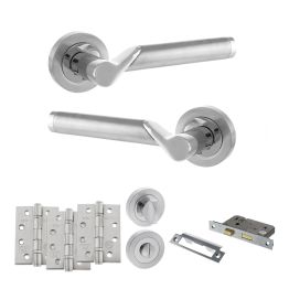 STATUS Hawaii Door Handle Pack (Bathroom Set - 3" CE Bathroom Lock, 4" Fire Rated Hinges x3) - Satin Chrome/Polished Chrome