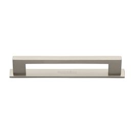 Heritage Brass Cabinet Pull Metro Design with Plate 160mm CTC Satin Nickel Finish
