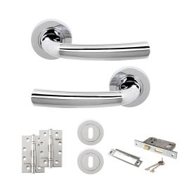 STATUS Nevada Door Handle Pack (3 Lever Lock Set - 2.5" CE Sashlock, 4" Slim Knuckle Hinges x2) - Polished Chrome