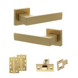 Senza Pari Panetti Door Handle Pack (Latch Set - 3" CE Latch, 4" Slim Knuckle Hinges x2) - Satin Brass