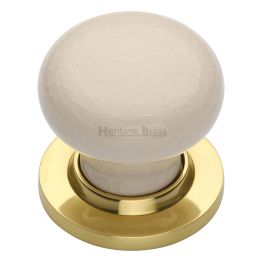Cream Crackle Knob with Polished Brass base
