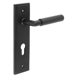 Piccadilly Door Handle Din Euro Backplate Matt Black - By Frelan Hardware - BUR40KIT337