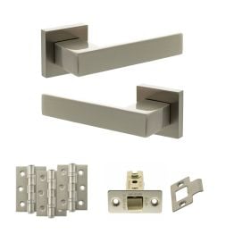 Senza Pari Panetti Door Handle Pack (Latch Set - 3" CE Latch, 3" Fire Rated Hinges x3) - Satin Nickel