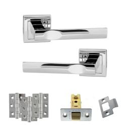 STATUS Kansas Door Handle Pack (Latch Set - 2.5" CE Latch, 3" Fire Rated Hinges x3) - Polished Chrome