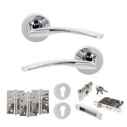 STATUS Arizona Door Handle Pack (Euro Lock Set - 3" CE Sashlock, 4" Fire Rated Hinges x3) - Polished Chrome