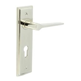 Knightbridge Door Handle Din Euro Backplate Polished Nickel - By Frelan Hardware - BUR20KIT168