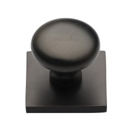Heritage Brass Cabinet Knob Victorian Round Design with Square Backplate 32mm Matt Bronze finish