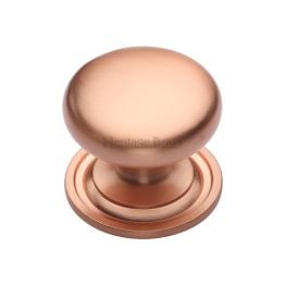 Heritage Brass Cabinet Knob Victorian Round Design with base 38mm Satin Rose Gold finish