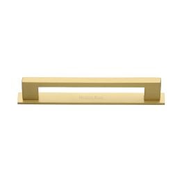 Heritage Brass Cabinet Pull Metro Design with Plate 128mm CTC Satin Brass Finish