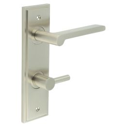 Fitzrovia Door Handle Din Bathroom Backplate Satin Nickel & Turn & Release - By Frelan Hardware - BUR-15SN-456SN-82SN