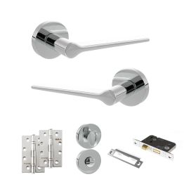 Senza Pari Laviano Door Handle Pack (Bathroom Set - 3" CE Bathroom Lock, 4" Slim Knuckle Hinges x2) - Polished Chrome