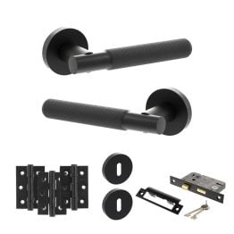 Senza Pari Rosarno Door Handle Pack (3 Lever Lock Set - 2.5" CE Sashlock, 3" Fire Rated Hinges x3) - Matt Black