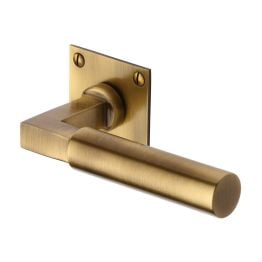 Heritage Brass Door Handle Lever Latch on Square Rose Bauhaus Design Antique Brass finish