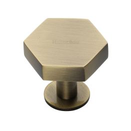 Heritage Brass Cabinet Knob Hexagon Design with Rose 38mm Antique Brass finish