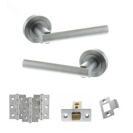 STATUS Nebraska Door Handle Pack (Latch Set - 2.5" CE Latch, 3" Fire Rated Hinges x3) - Satin Chrome