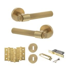 Senza Pari Andretta Door Handle Pack (3 Lever Lock Set - 3" CE Sashlock, 3" Fire Rated Hinges x3) - Satin Brass
