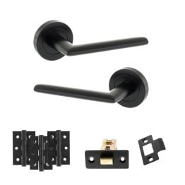STATUS Alabama Door Handle Pack (Latch Set - 3" CE Latch, 3" Fire Rated Hinges x3) - Matt Black
