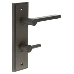 Fitzrovia Door Handle Din Bathroom Backplate Dark Bronze & Turn & Release - By Frelan Hardware - BUR-15DB-456DB-82DB