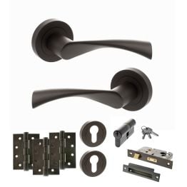 STATUS Colorado Door Handle Pack (Euro Lock Set - 3" CE Sashlock, 4" Fire Rated Hinges x3) - Urban Dark Bronze