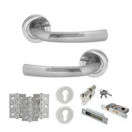 STATUS Nevada Door Handle Pack (Euro Lock Set - 2.5" CE Sashlock, 3" Fire Rated Hinges x3) - Satin Chrome