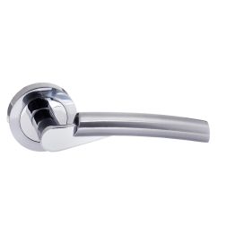STATUS Florida Lever Door Handle on Round Rose - Satin Chrome/Polished Chrome
