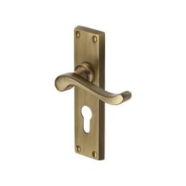 Heritage Brass Door Handle for Euro Profile Plate Bedford Design Antique Brass finish