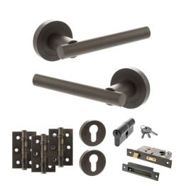 STATUS Nebraska Door Handle Pack (Euro Lock Set - 3" CE Sashlock, 3" Fire Rated Hinges x3) - Urban Dark Bronze