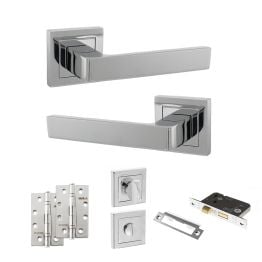 STATUS Montana Door Handle Pack (Bathroom Set - 3" CE Bathroom Lock, 4" Slim Knuckle Hinges x2) - Polished Chrome
