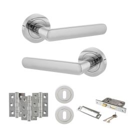 STATUS Carolina Door Handle Pack (3 Lever Lock Set - 2.5" CE Sashlock, 3" Fire Rated Hinges x3) - Polished Chrome