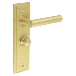 Richmond Door Handle Bathroom Backplate Satin Brass & Turn & Release - By Frelan Hardware - BUR-45SB-453SB-80SB