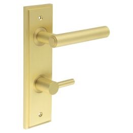 Richmond Door Handle Din Bathroom Backplate Satin Brass & Turn & Release - By Frelan Hardware - BUR-45SB-456SB-82SB