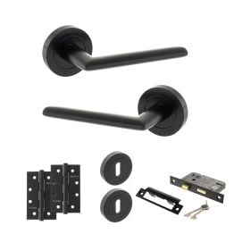 STATUS Alabama Door Handle Pack (3 Lever Lock Set - 3" CE Sashlock, 4" Slim Knuckle Hinges x2) - Matt Black