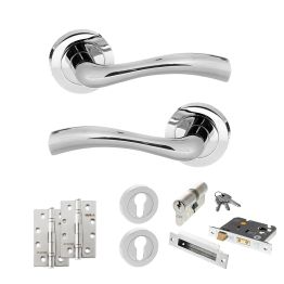 STATUS Texas Door Handle Pack (Euro Lock Set - 2.5" CE Sashlock, 4" Slim Knuckle Hinges x2) - Polished Chrome