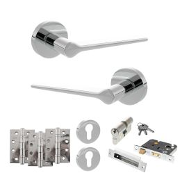 Senza Pari Laviano Door Handle Pack (Euro Lock Set - 3" CE Sashlock, 4" Fire Rated Hinges x3) - Polished Chrome
