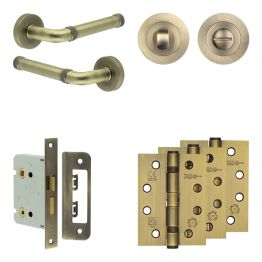 Complete Midtown Door Handle Pack - Bathroom - Antique Brass - By Frelan Hardware - JE-G6A3-AB