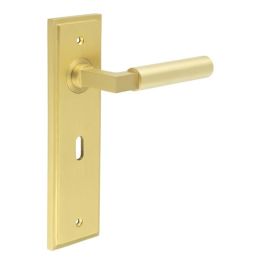 Westminster Door Handle Lock Backplate Satin Brass - By Frelan Hardware - BUR30KIT243