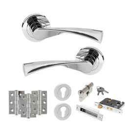 STATUS Colorado Door Handle Pack (Euro Lock Set - 3" CE Sashlock, 3" Fire Rated Hinges x3) - Polished Chrome