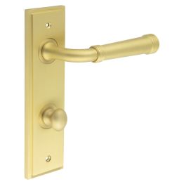 Highgate Door Handle Din Bathroom Backplate Satin Brass & Turn & Release - By Frelan Hardware - BUR-35SB-456SB-80SB