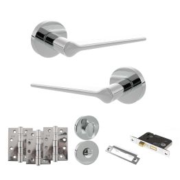 Senza Pari Laviano Door Handle Pack (Bathroom Set - 3" CE Bathroom Lock, 4" Fire Rated Hinges x3) - Polished Chrome