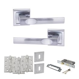 STATUS Kansas Door Handle Pack (3 Lever Lock Set - 2.5" CE Sashlock, 4" Fire Rated Hinges x3) - Satin Chrome