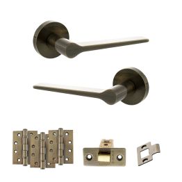 Senza Pari Laviano Door Handle Pack (Latch Set - 3" CE Latch, 4" Fire Rated Hinges x3) - Antique Brass