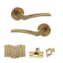 STATUS Indiana Door Handle Pack (Latch Set - 2.5" CE Latch, 4" Fire Rated Hinges x3) - Satin Brass