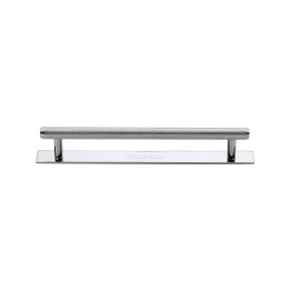 Heritage Brass Cabinet Pull Knurled Design with Plate 128mm CTC Polished Chrome Finish