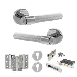 Senza Pari Fasana Door Handle Pack (Euro Lock Set - 3" CE Sashlock, 3" Fire Rated Hinges x3) - Polished Chrome